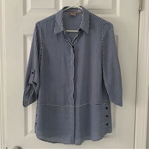 Chico's Navy and White Striped Button Down Shirt